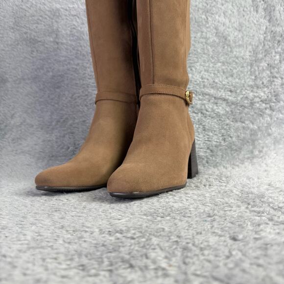 Blondo Twyla Tall Suede Boots Women's Size 10 Tan Taupe Riding Boots High Heel - Picture 11 of 13